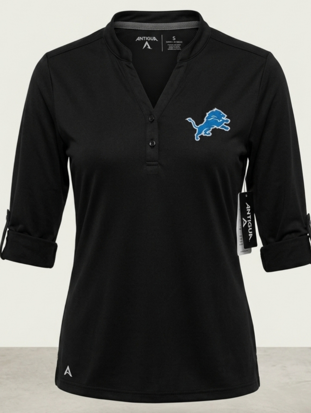 NWT Antigua Detroit Lions Women's 3/4 Roll-Tab Sleeve Performance Polo - Sz Smal